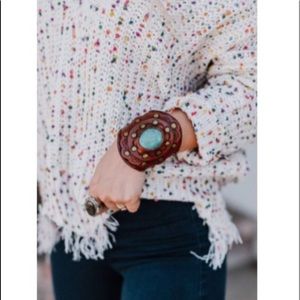 Original leather Boho Turquoise Stone Leather Cuff